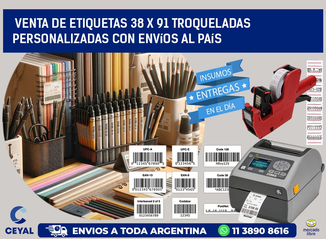 Venta de etiquetas 38 x 91 troqueladas personalizadas con envíos al país