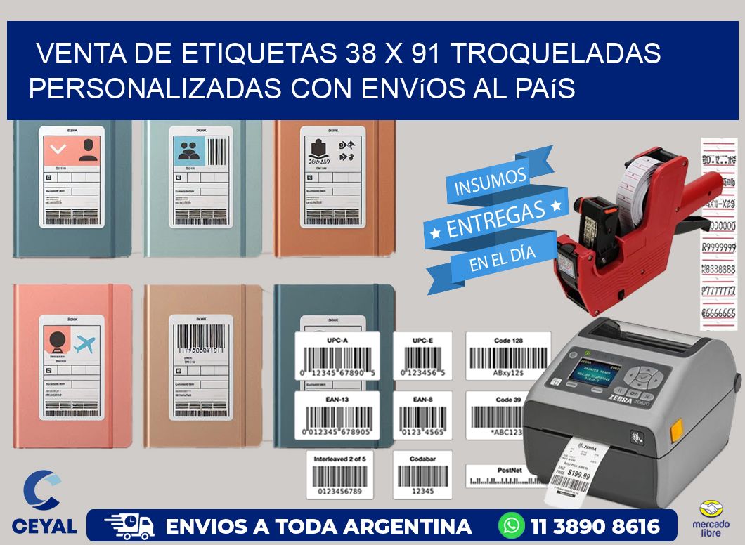 Venta de etiquetas 38 x 91 troqueladas personalizadas con envíos al país