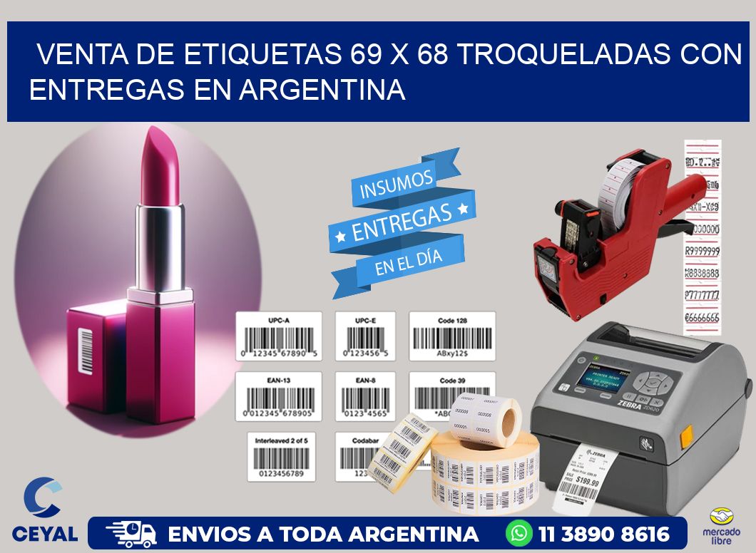 Venta de etiquetas 69 x 68 troqueladas con entregas en Argentina