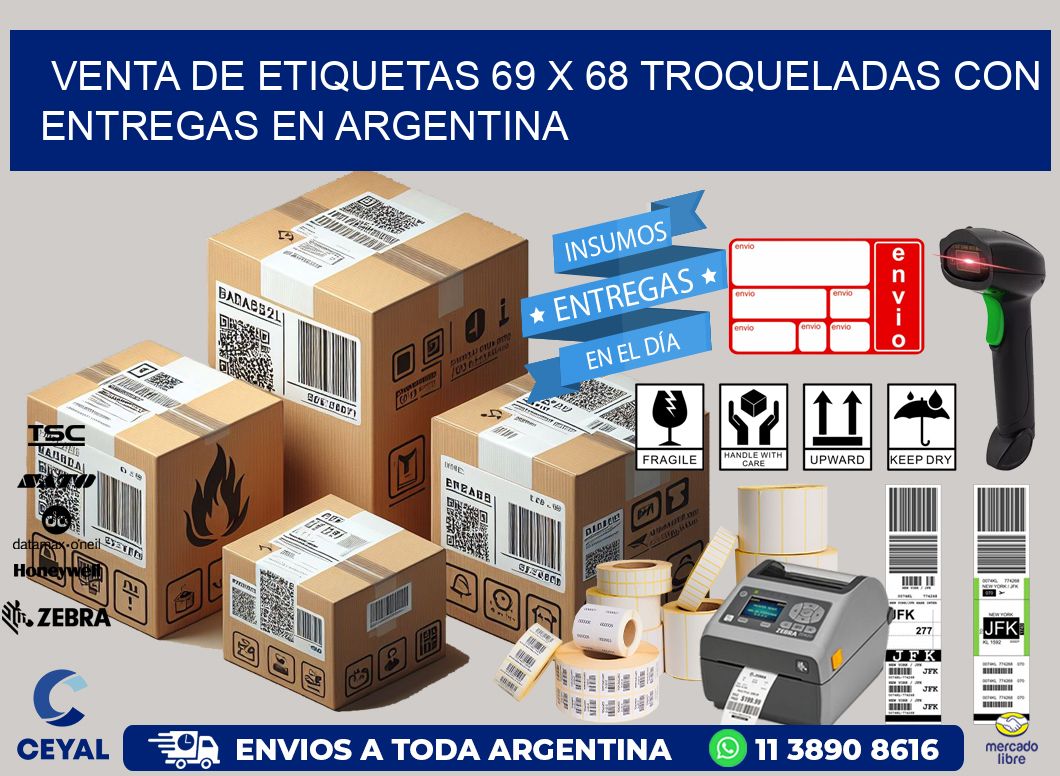 Venta de etiquetas 69 x 68 troqueladas con entregas en Argentina