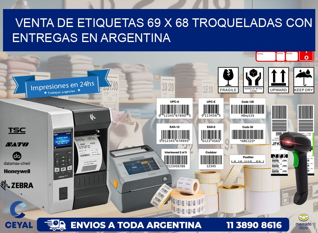 Venta de etiquetas 69 x 68 troqueladas con entregas en Argentina