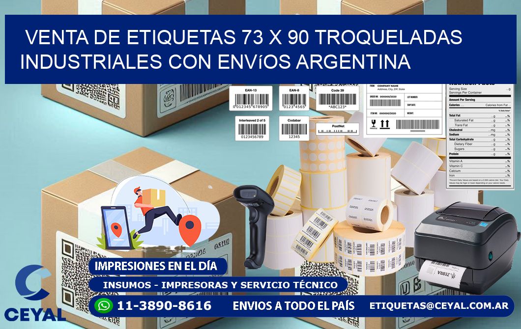 Venta de etiquetas 73 x 90 troqueladas industriales con envíos Argentina