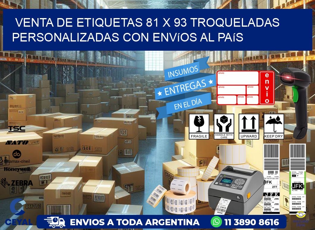 Venta de etiquetas 81 x 93 troqueladas personalizadas con envíos al país