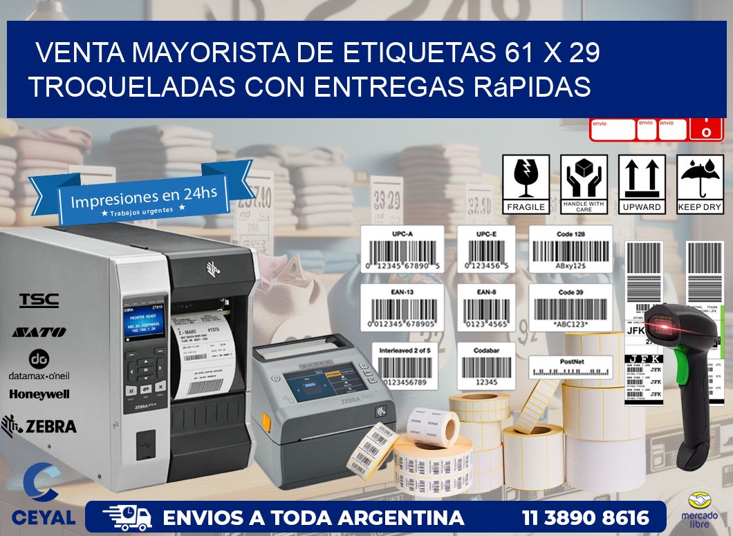 Venta mayorista de etiquetas 61 x 29 troqueladas con entregas rápidas