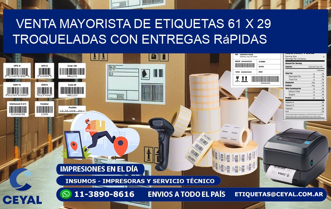 Venta mayorista de etiquetas 61 x 29 troqueladas con entregas rápidas
