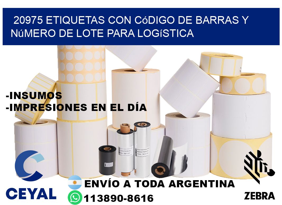 20975 etiquetas con código de barras y número de lote para logística