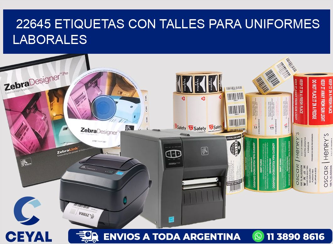 22645 etiquetas con talles para uniformes laborales