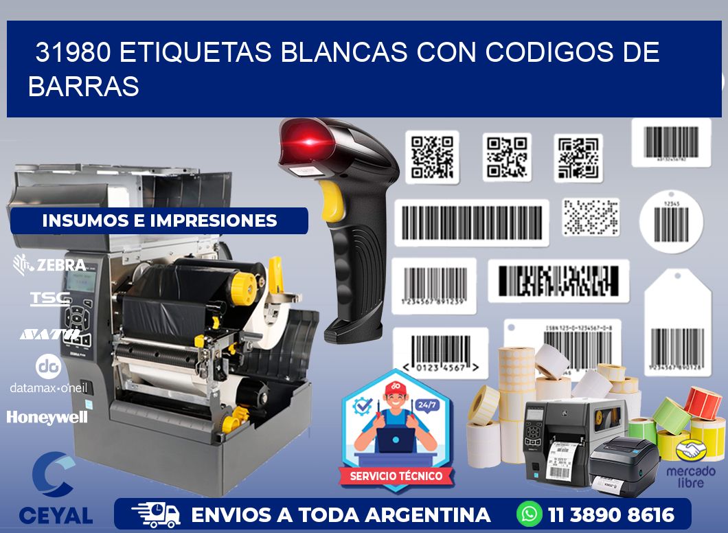 31980 etiquetas blancas con codigos de barras