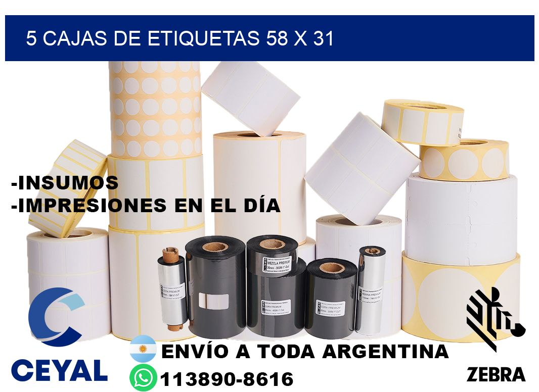 5 cajas de etiquetas 58 x 31