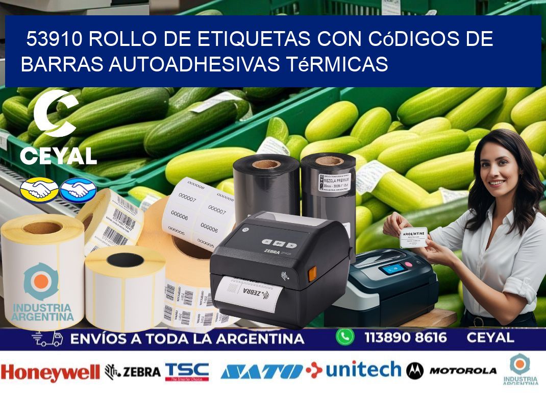 53910 Rollo de etiquetas con códigos de barras autoadhesivas térmicas