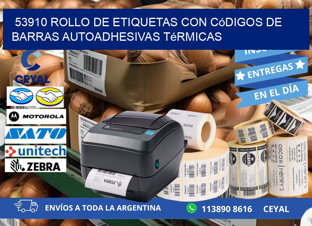 53910 Rollo de etiquetas con códigos de barras autoadhesivas térmicas