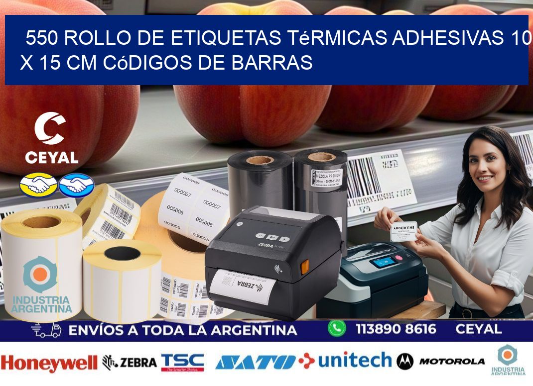 550 Rollo de Etiquetas Térmicas Adhesivas 10 x 15 cm Códigos de Barras