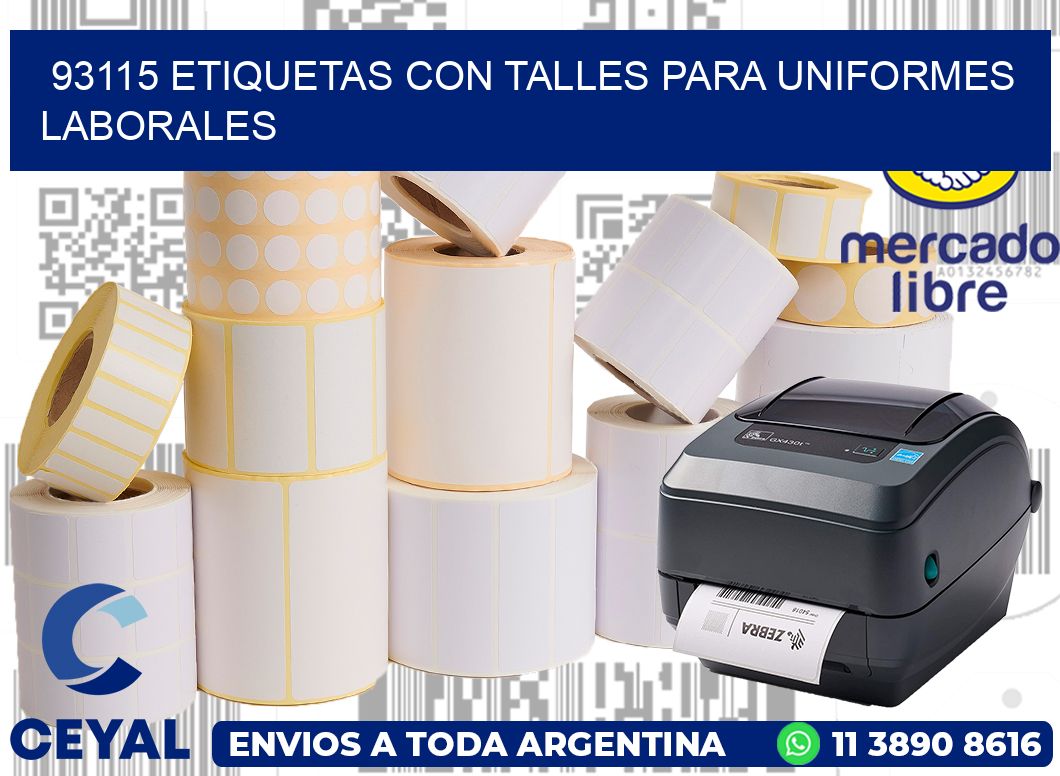 93115 etiquetas con talles para uniformes laborales
