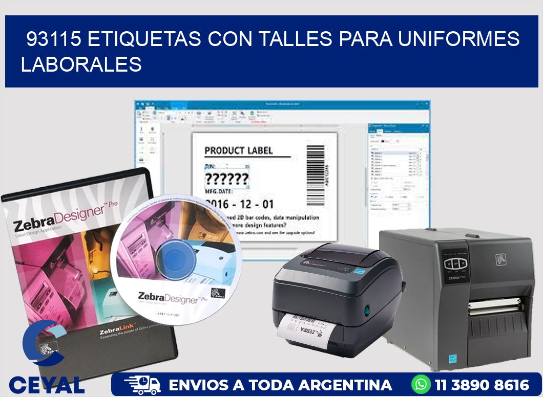 93115 etiquetas con talles para uniformes laborales