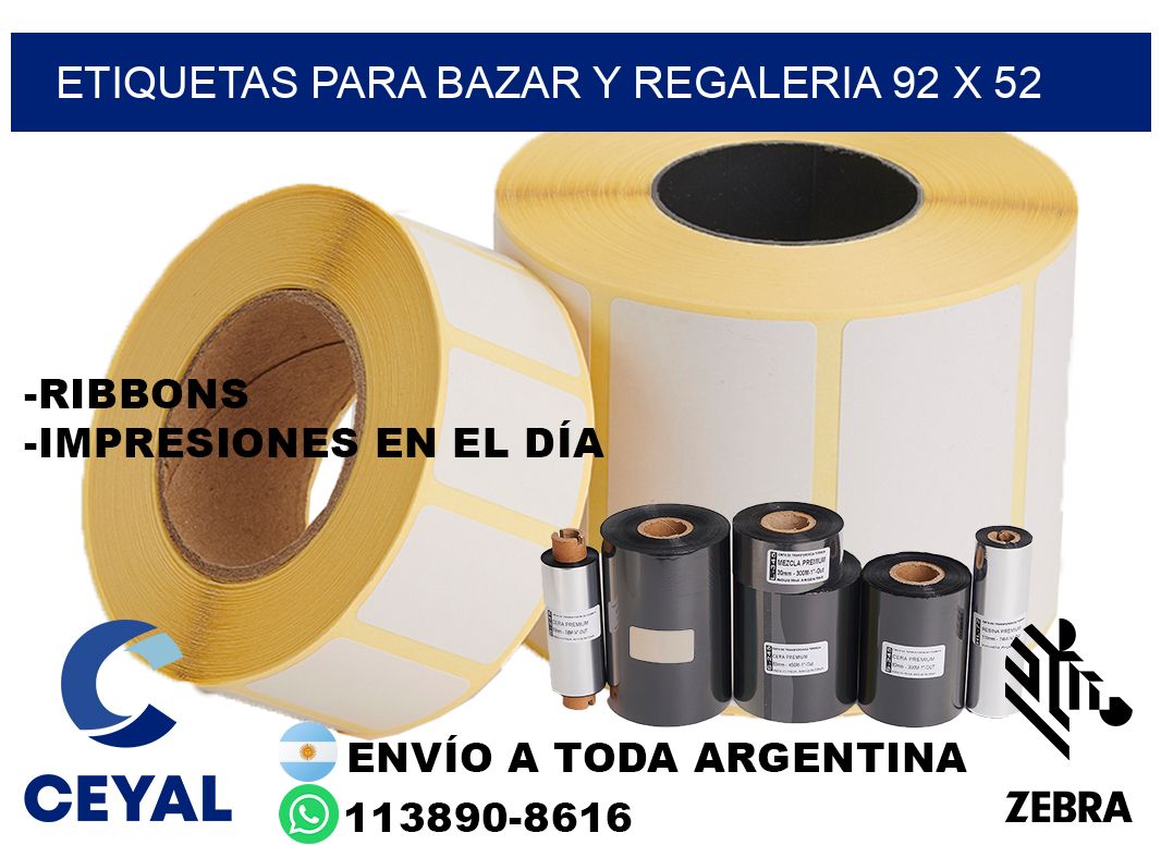 ETIQUETAS PARA BAZAR Y REGALERIA 92 x 52