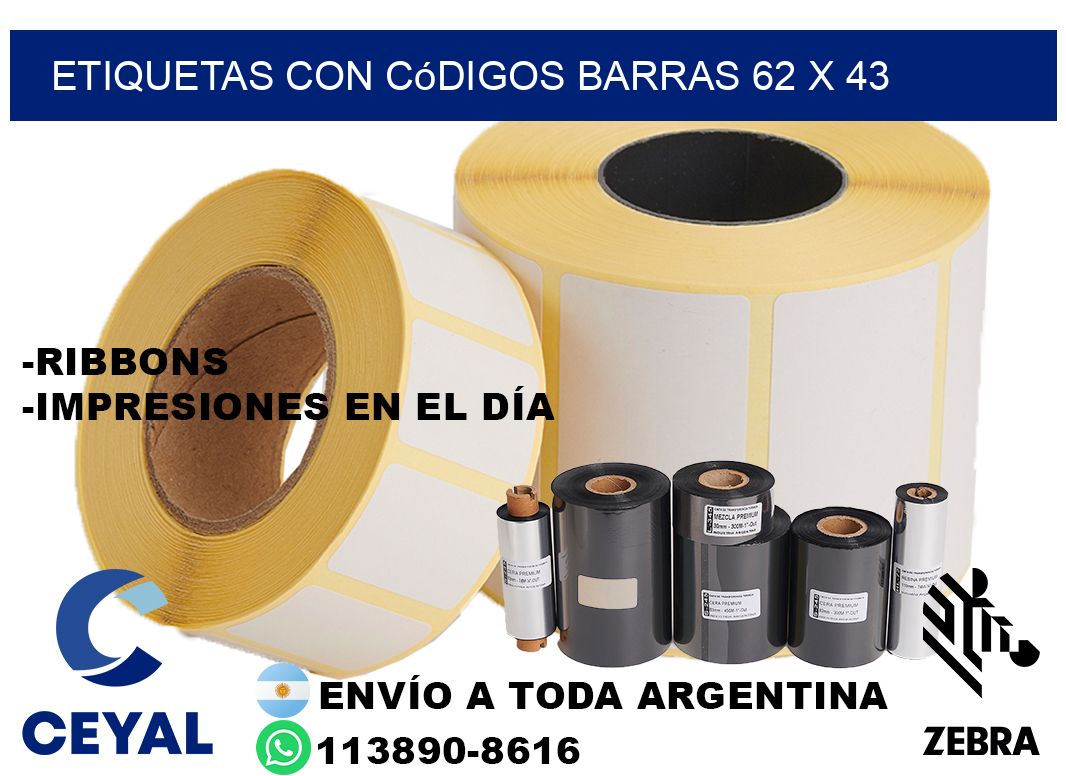 etiquetas con códigos barras 62 x 43