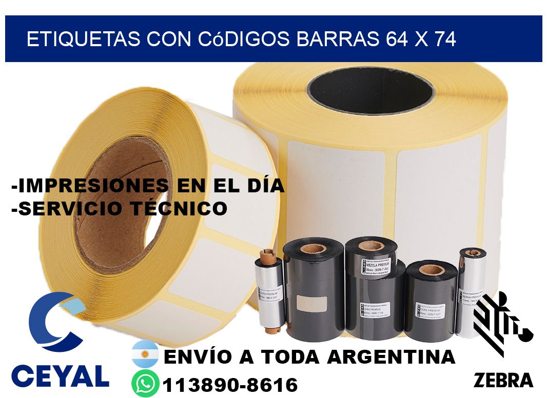 etiquetas con códigos barras 64 x 74
