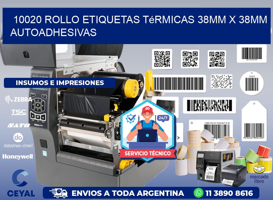 10020 Rollo Etiquetas Térmicas 38mm X 38mm Autoadhesivas