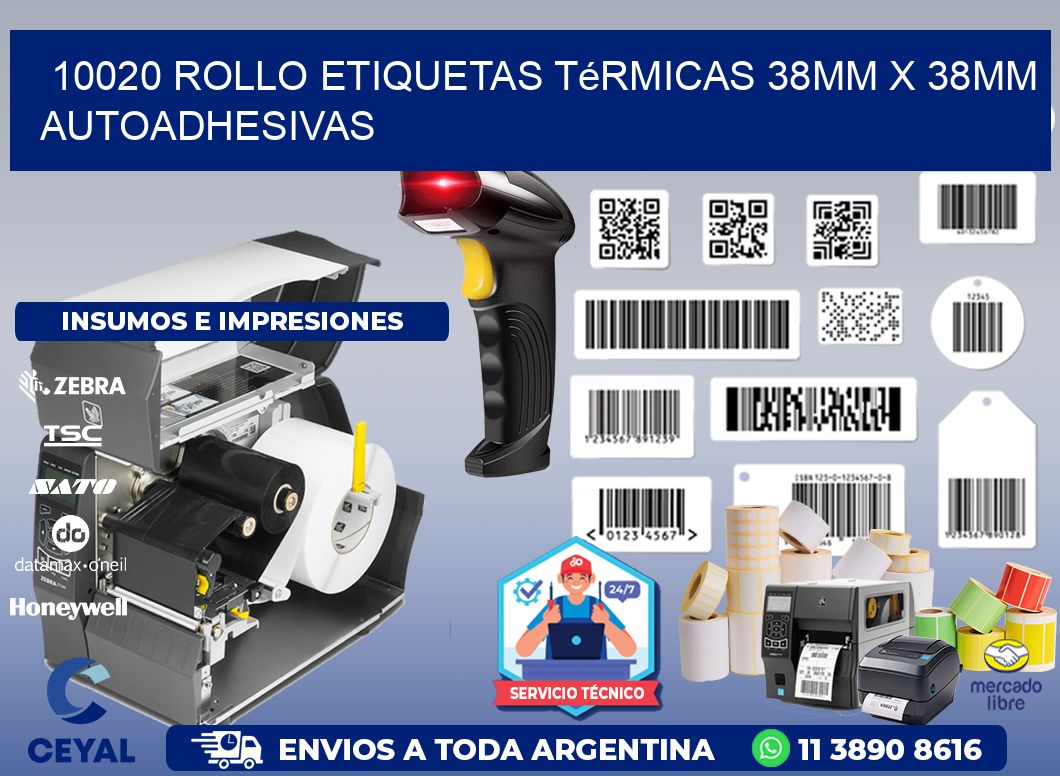 10020 Rollo Etiquetas Térmicas 38mm X 38mm Autoadhesivas