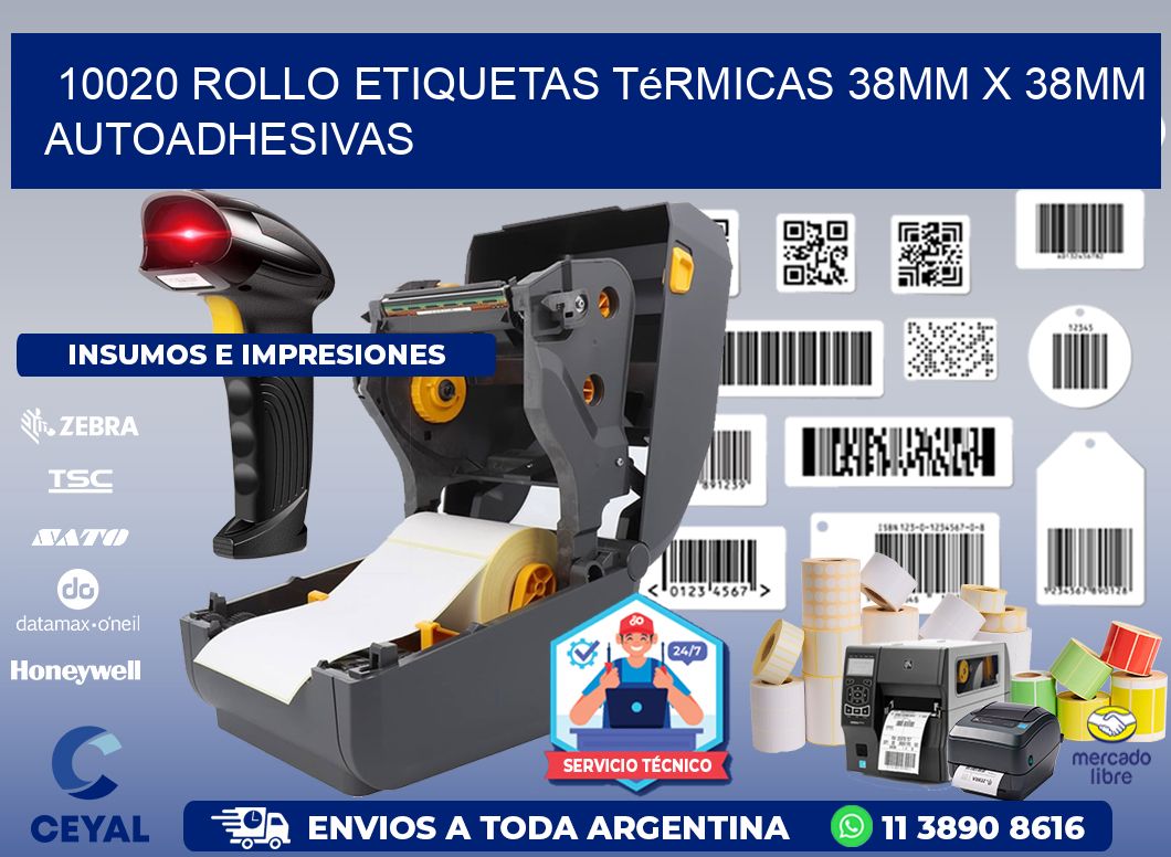 10020 Rollo Etiquetas Térmicas 38mm X 38mm Autoadhesivas