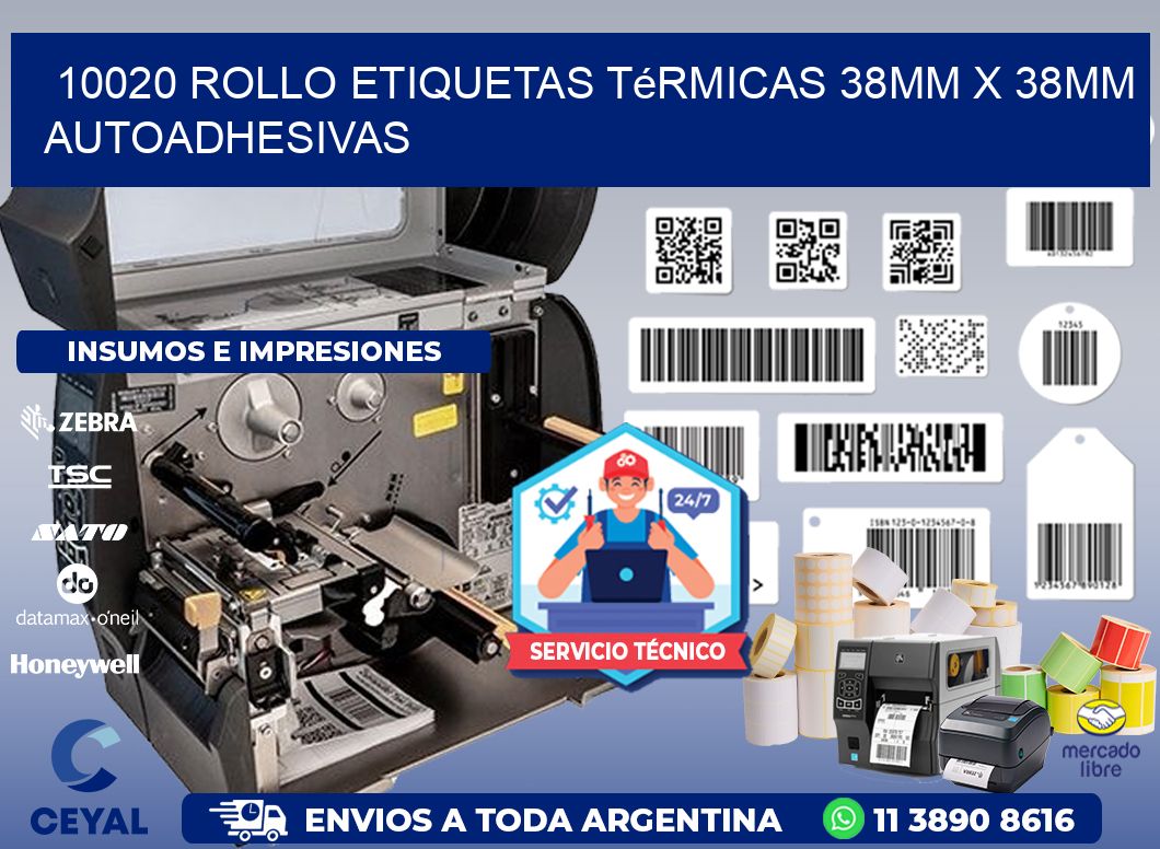 10020 Rollo Etiquetas Térmicas 38mm X 38mm Autoadhesivas