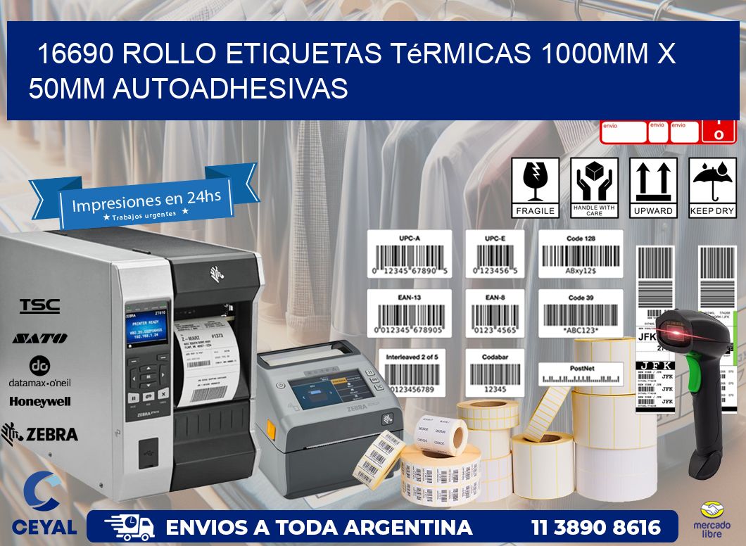 16690 Rollo Etiquetas Térmicas 1000mm X 50mm Autoadhesivas