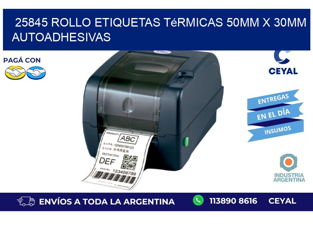 25845 Rollo Etiquetas Térmicas 50mm X 30mm Autoadhesivas