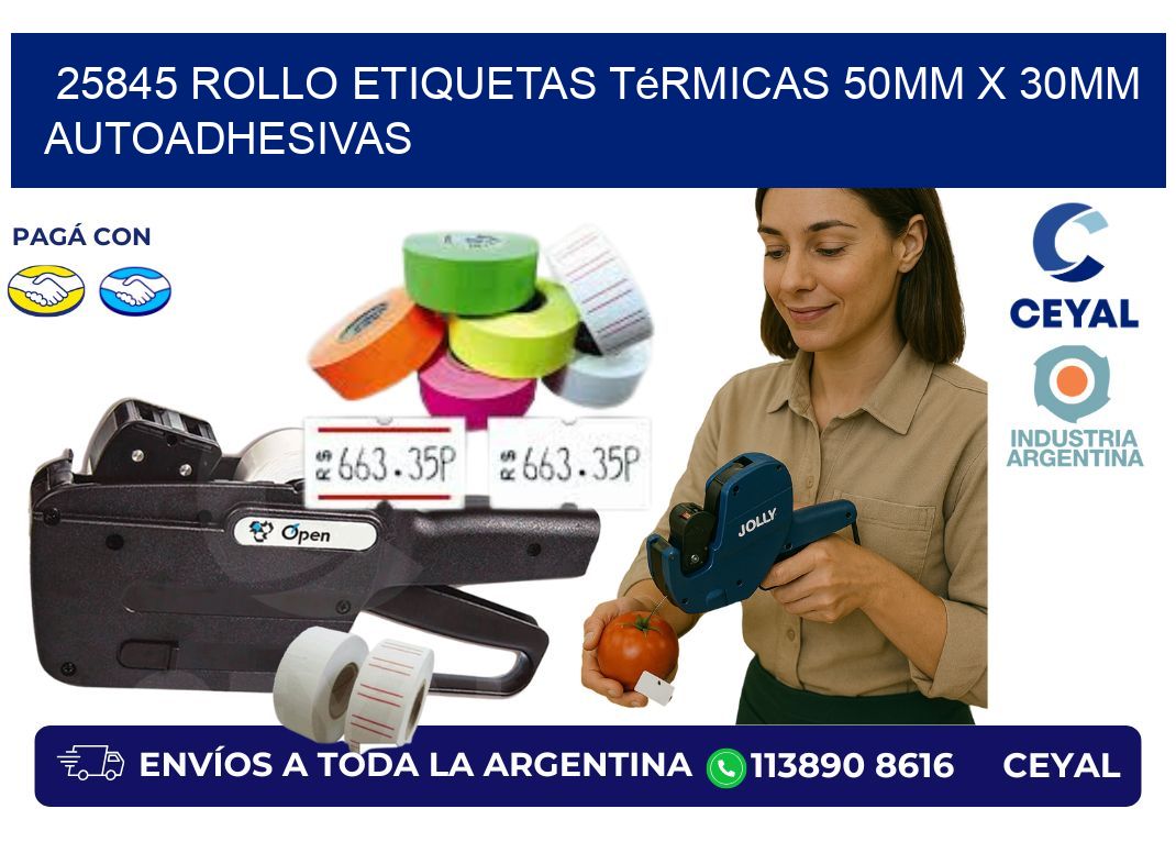 25845 Rollo Etiquetas Térmicas 50mm X 30mm Autoadhesivas