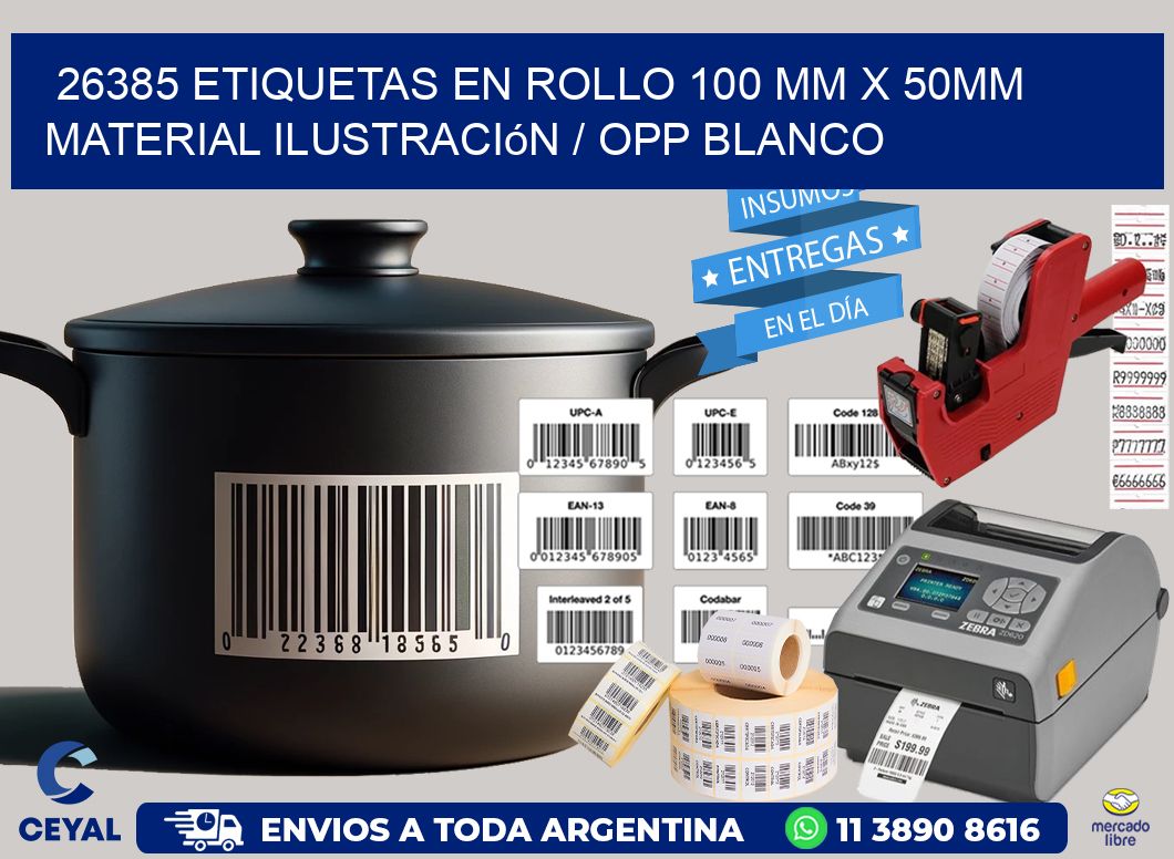 26385 Etiquetas en rollo 100 mm x 50mm material Ilustración / OPP Blanco