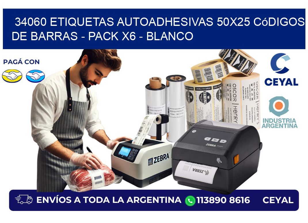 34060 Etiquetas Autoadhesivas 50x25 Códigos De Barras - Pack X6 - Blanco