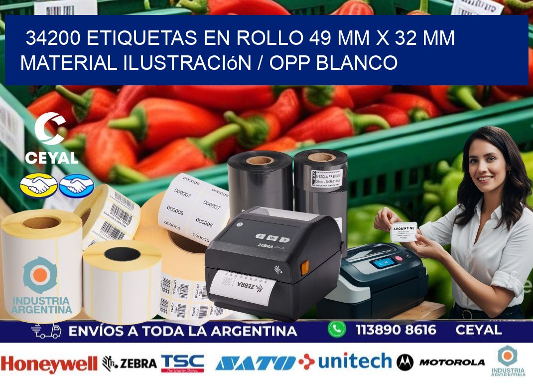 34200 Etiquetas en rollo 49 mm x 32 mm material Ilustración / OPP Blanco