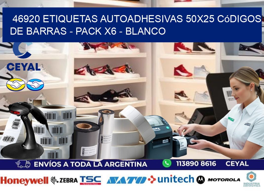 46920 Etiquetas Autoadhesivas 50x25 Códigos De Barras - Pack X6 - Blanco