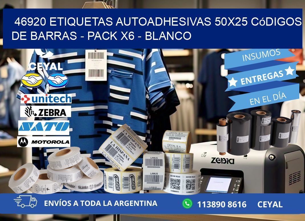 46920 Etiquetas Autoadhesivas 50x25 Códigos De Barras - Pack X6 - Blanco