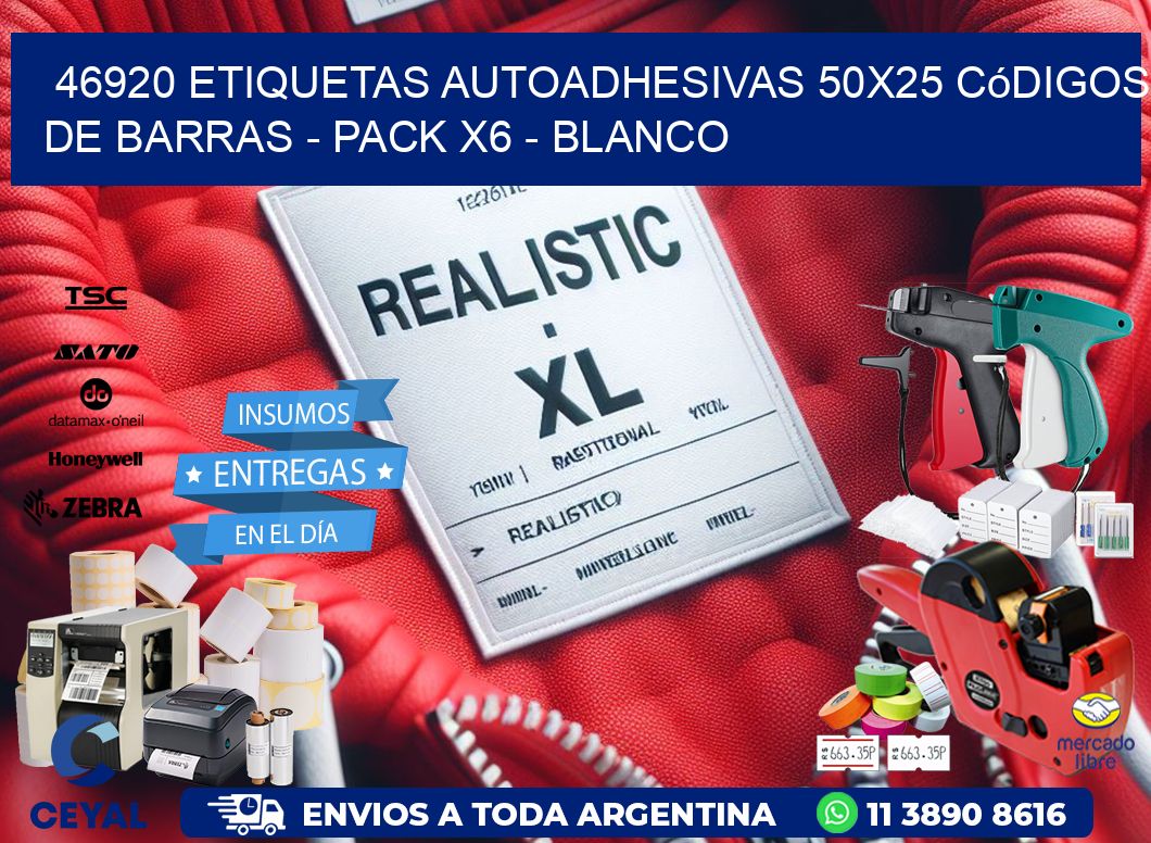46920 Etiquetas Autoadhesivas 50×25 Códigos De Barras – Pack X6 – Blanco