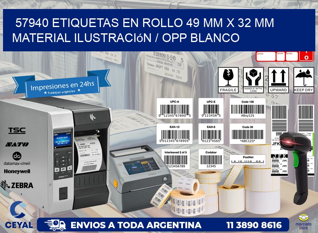 57940 Etiquetas en rollo 49 mm x 32 mm material Ilustración / OPP Blanco