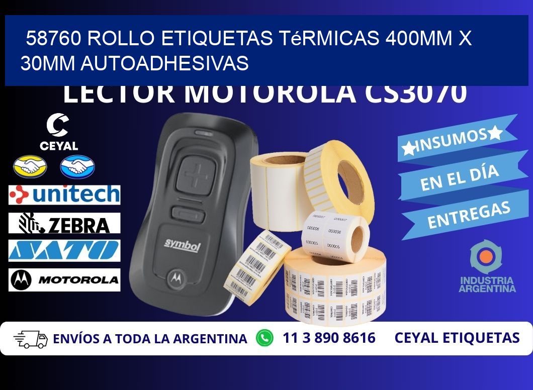 58760 Rollo Etiquetas Térmicas 400mm X 30mm Autoadhesivas