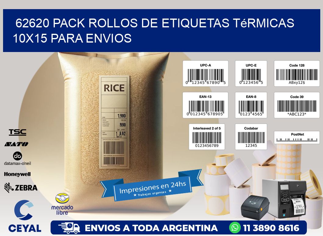 62620 pack rollos de etiquetas térmicas 10x15 para Envios