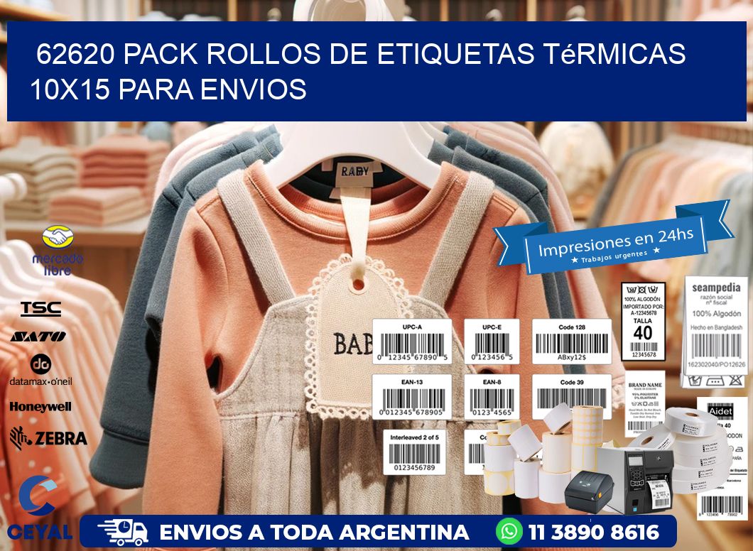 62620 pack rollos de etiquetas térmicas 10x15 para Envios