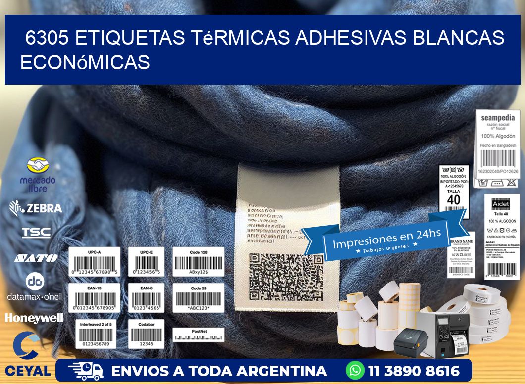 6305 etiquetas térmicas adhesivas blancas económicas