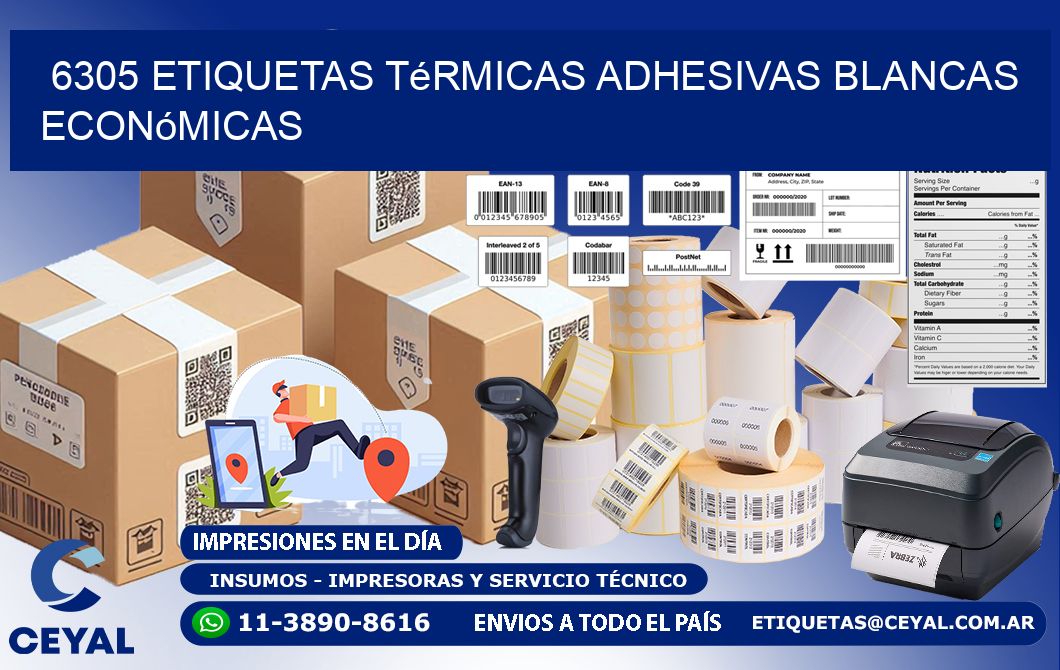 6305 etiquetas térmicas adhesivas blancas económicas