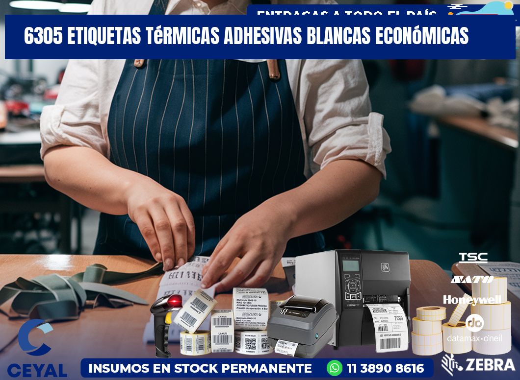 6305 etiquetas térmicas adhesivas blancas económicas