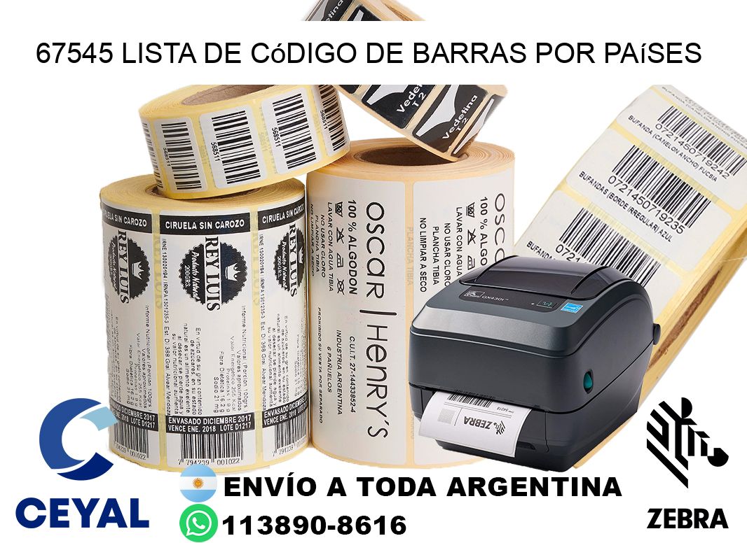 67545 Lista de código de barras por países