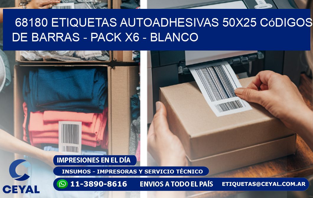 68180 Etiquetas Autoadhesivas 50x25 Códigos De Barras - Pack X6 - Blanco