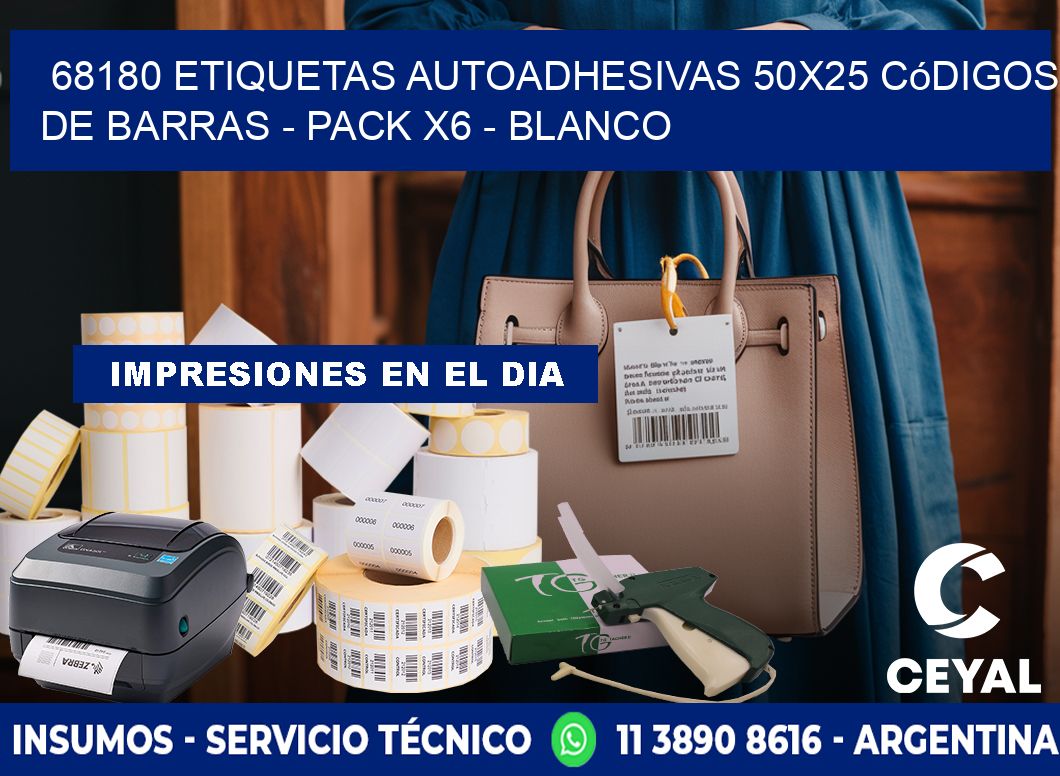 68180 Etiquetas Autoadhesivas 50x25 Códigos De Barras - Pack X6 - Blanco