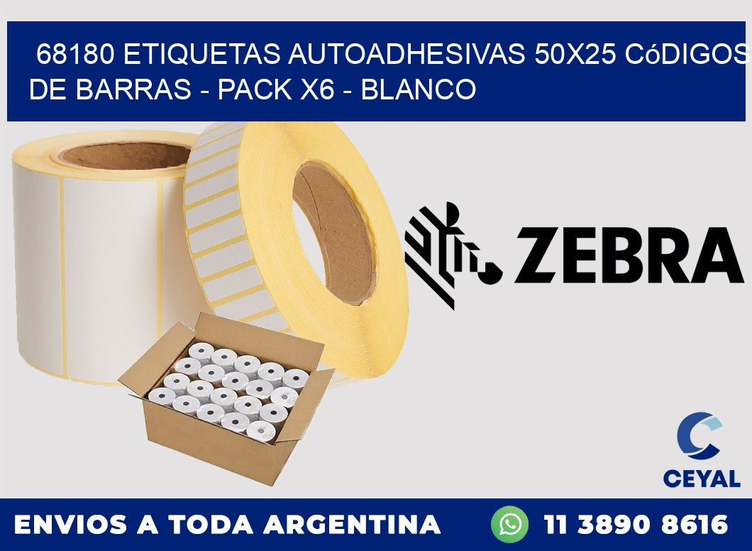 68180 Etiquetas Autoadhesivas 50x25 Códigos De Barras - Pack X6 - Blanco
