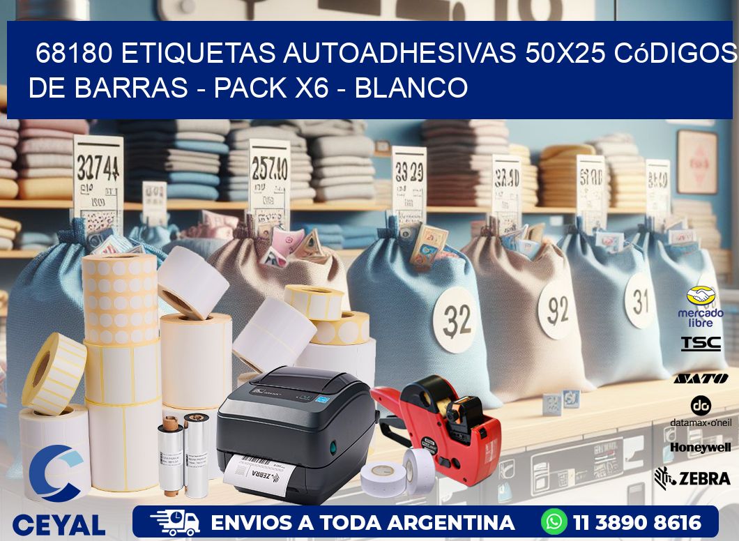 68180 Etiquetas Autoadhesivas 50x25 Códigos De Barras - Pack X6 - Blanco