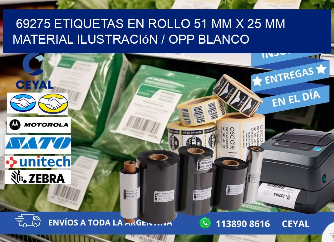 69275 Etiquetas en rollo 51 mm x 25 mm material Ilustración / OPP Blanco