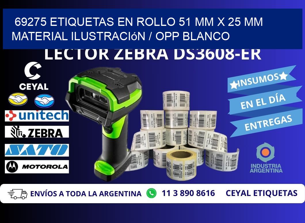 69275 Etiquetas en rollo 51 mm x 25 mm material Ilustración / OPP Blanco