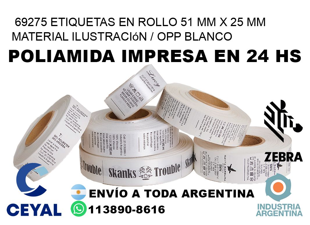 69275 Etiquetas en rollo 51 mm x 25 mm material Ilustración / OPP Blanco