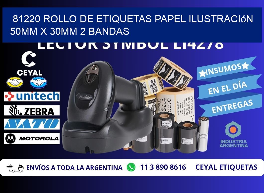 81220 Rollo de Etiquetas Papel Ilustración 50mm x 30mm 2 Bandas
